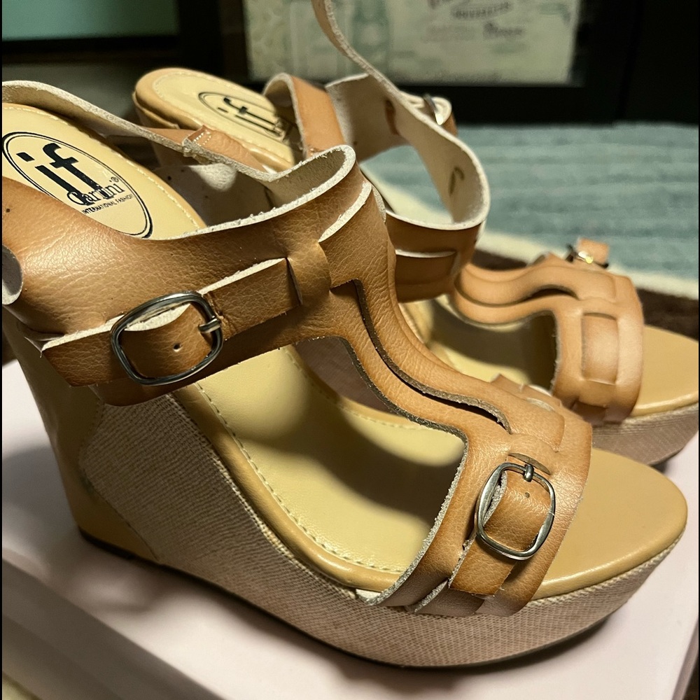 Beige faux leather wedge shoes brand new